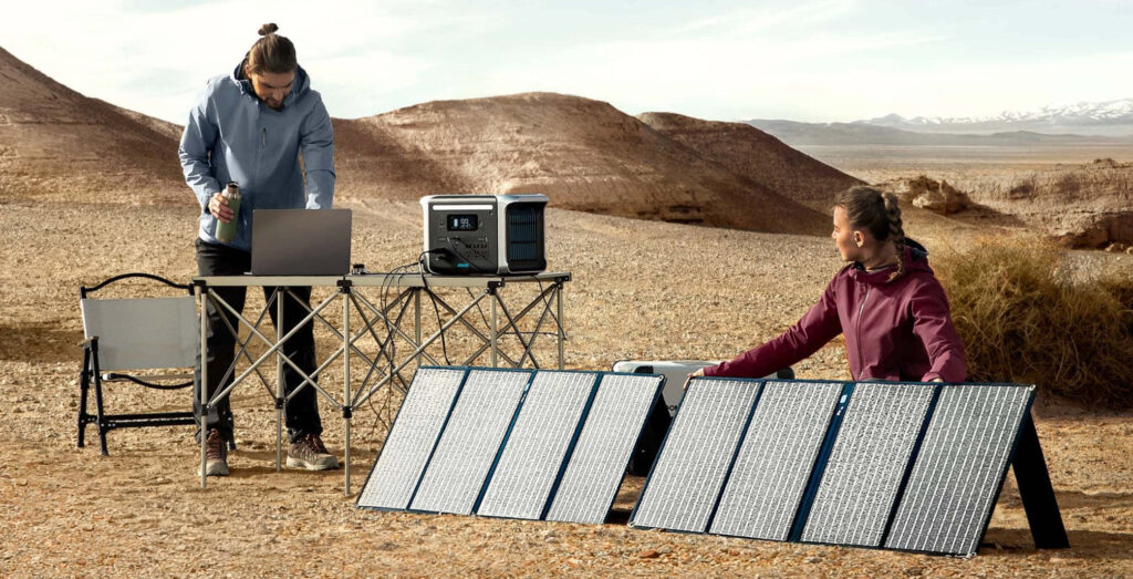 Man and women with Anker solar generator